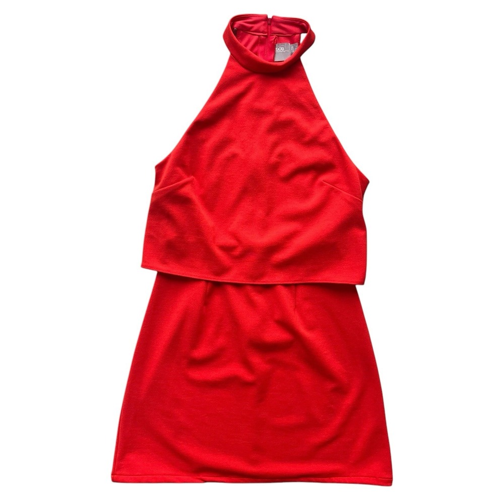 ASOS Women's 0 Red Orange Halter Neck Layered Overlay Mini Dress High Neck Party